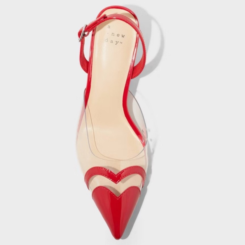 A New Day Red Slingback 2” Kitten Heels - Heart Toe